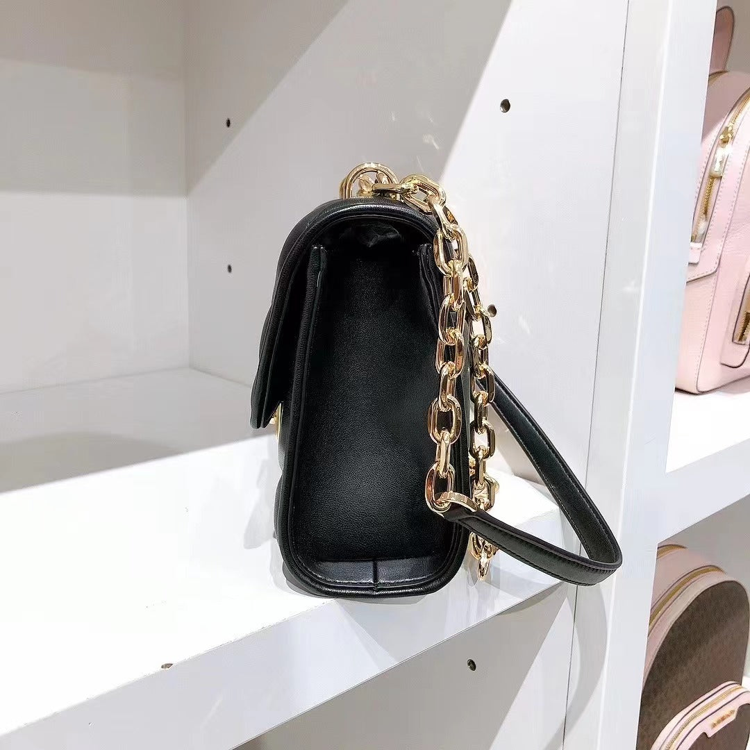 MICHAEL Michael 35S2GNRL2U Kors Serena Medium Flap Shoulder Bag In Gold/Black MICHAEL Michael 35S2GNRL2U Kors Serena Medium Flap Shoulder Bag In Gold/Black